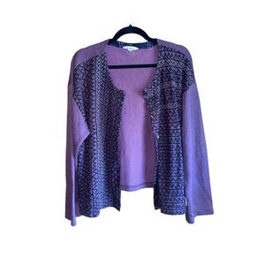 Purple Patterned Open-Front Women's Sweater